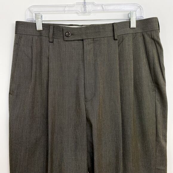 Alan Flusser Dress Pants Men's Actual Size 34Wx28L Brown Pleated and Cuffed - Picture 3 of 10